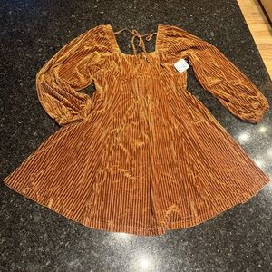 Velvet Long Sleeve Western Dress in Rust